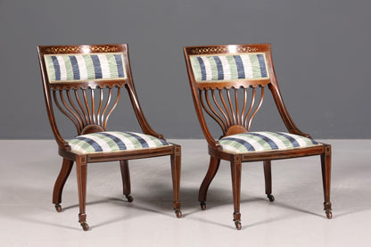 2x Wunderschöne Englische Stühle Edwardian Stuhl Set Antik Küchenstühle Polsterstühle Stuhl Set