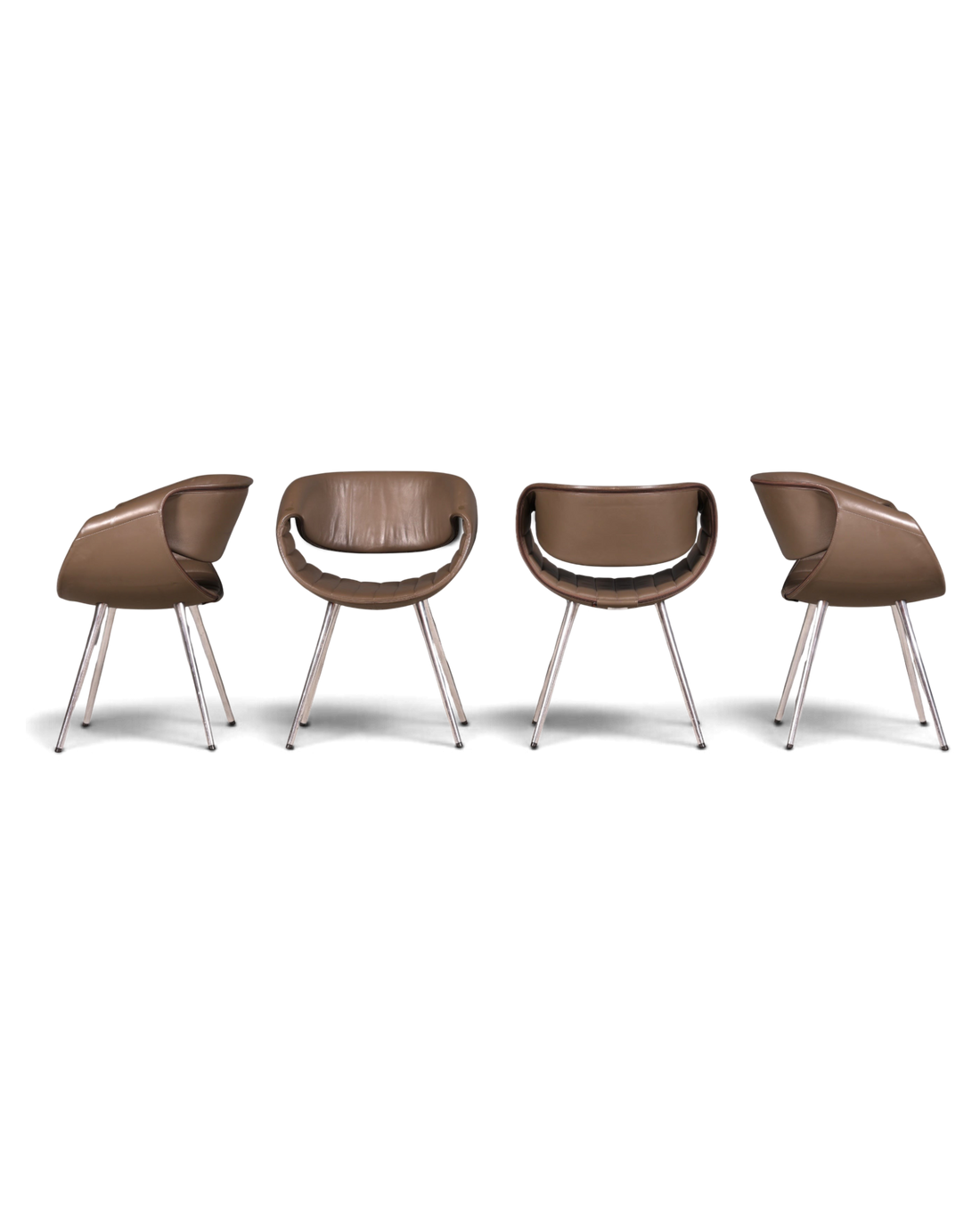 Hauptstadt Möblerei 4er-Set Züco Little Perillo Design-Ledersessel in Braun mit verchromtem Kufengestell