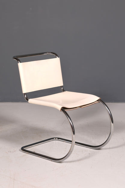 Edler Original Knoll International Freischwinger Stuhl MR Chair Mies van der Rohe Chrom Leder Weiß Bauhaus Designklassiker Sekretär Stuhl Esszimmer Stuhl 2 von 2