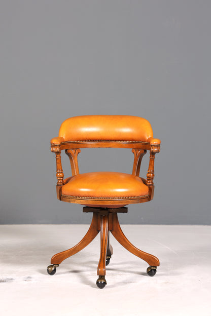 Wunderschöner Englischer Bürostuhl Captain Chair Englisch Cognac echt Leder Sessel Bürosessel