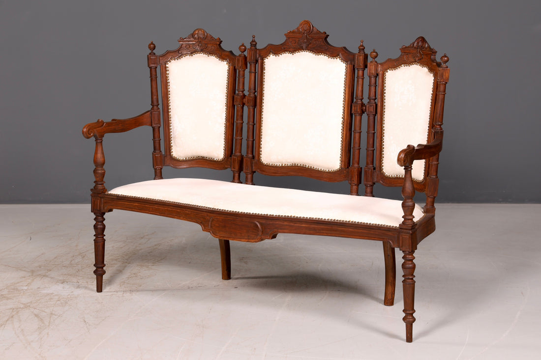 Elegant Neo-Renaissance bench, antique Gründerzeit sofa, upholstered bench, salon bench, bench
