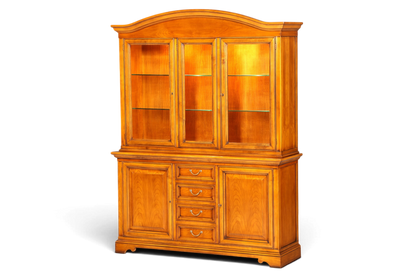 Hauptstadt Möblerei Selva Vitrine aus Kirschholz im Antik-Stil mit Glasfront, Schubladen und warmem Holzton