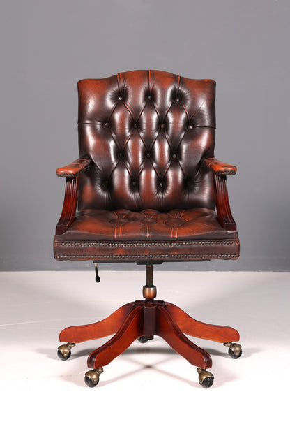 Wunderschöner Original Chesterfield Centurion Bürosessel Echt Leder Englisch Bürostuhl Office Chair