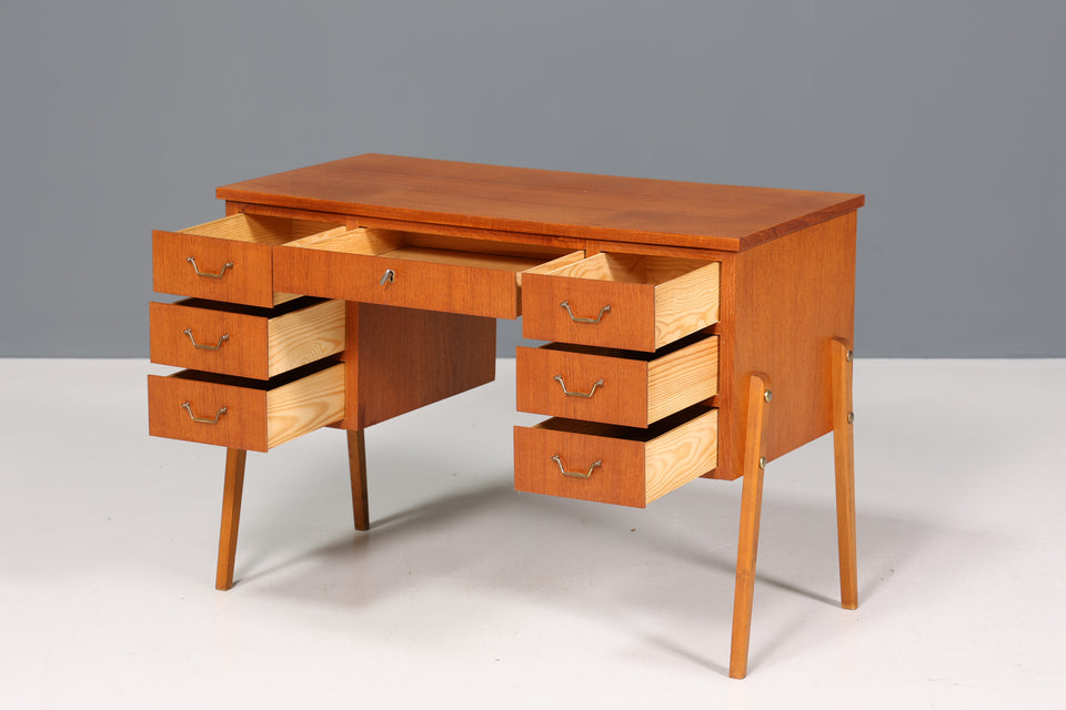 Schlichter Mid Century Schreibtisch Teak Holz "Made in Denmark" Tisch Bürotisch Office Desk 60er Jahre Table