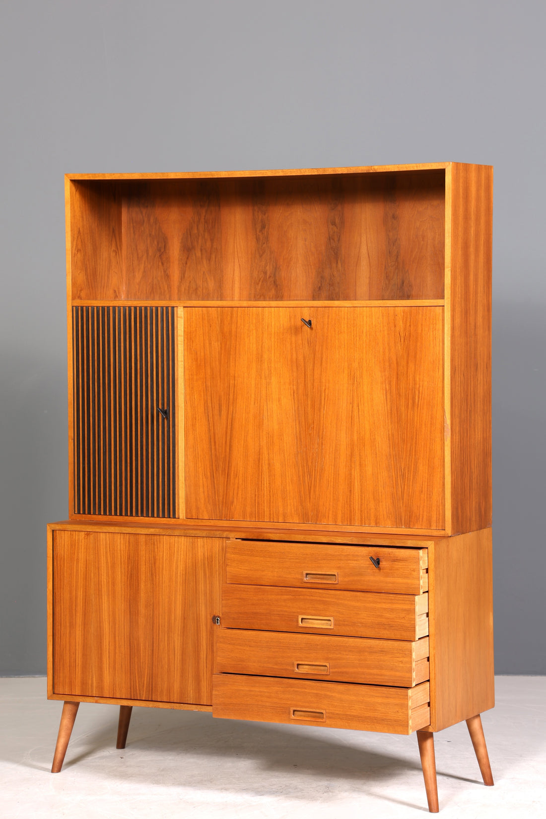 Wunderschöner Mid Century Schrank Bücherregal Sekretär Vintage Regal Highboard Holz Bookshelf VEB