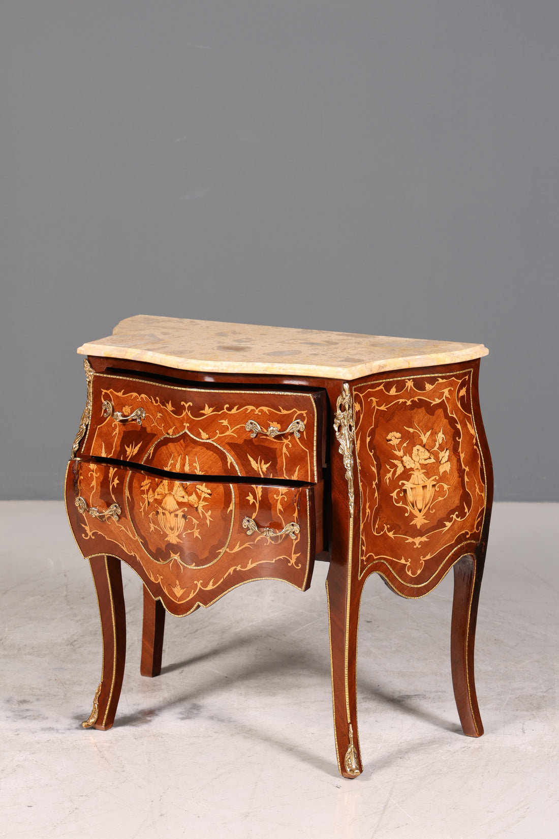 Royal Bulbous Baroque Style Chest of Drawers Brass Marble Louis XV Sideboard Antique Style