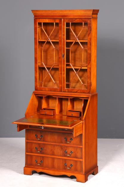 G311 Finish cm Stilvoller Englischer Sekretär Büro Aufsatzsekretär Eibe Antik Stil Vitrinen Schrank UK (Kopie)
