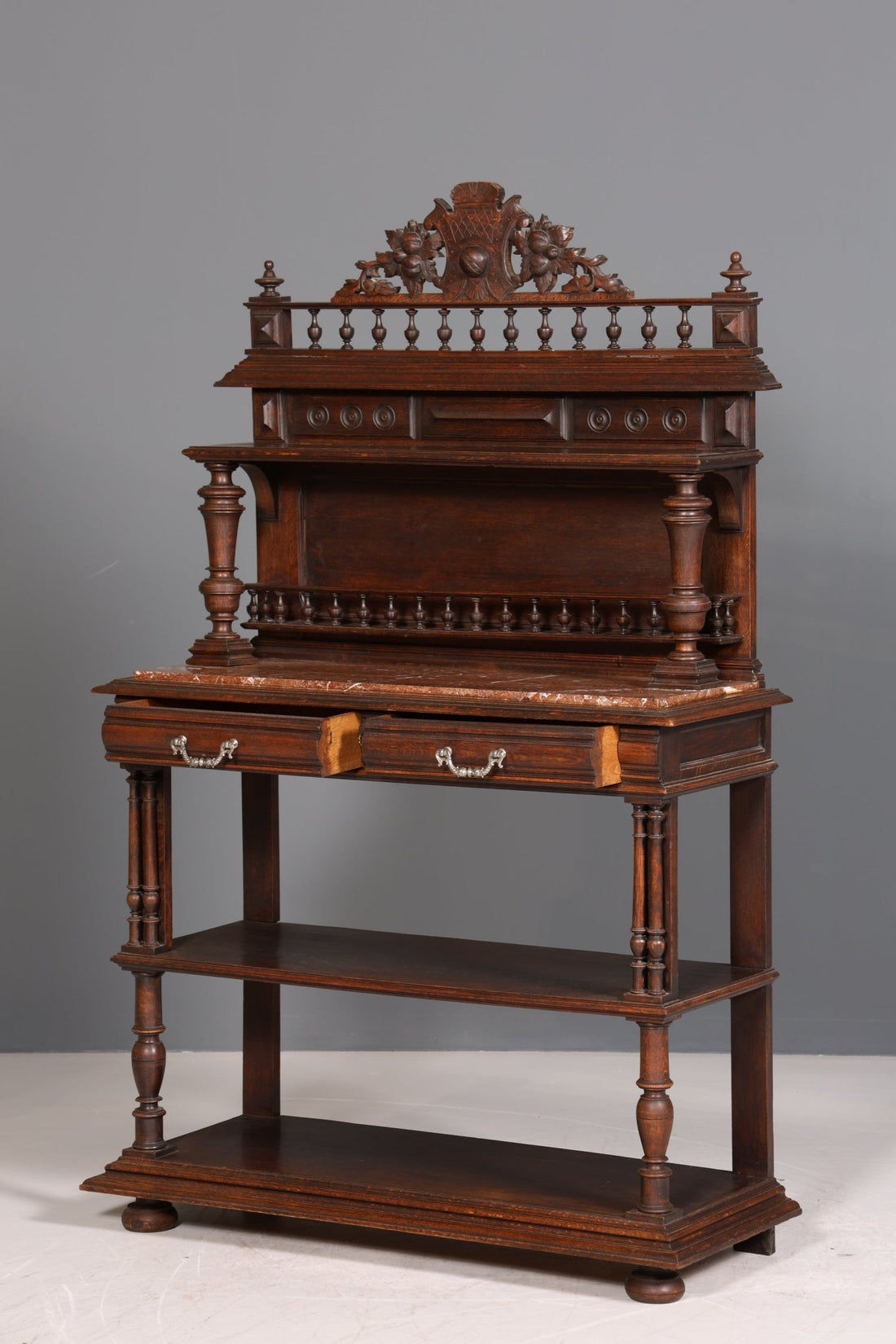 Traumhafte Gründerzeit Anrichte Antik Marmor Kredenz Sideboard Buffet Serviertisch mit Aufsatz