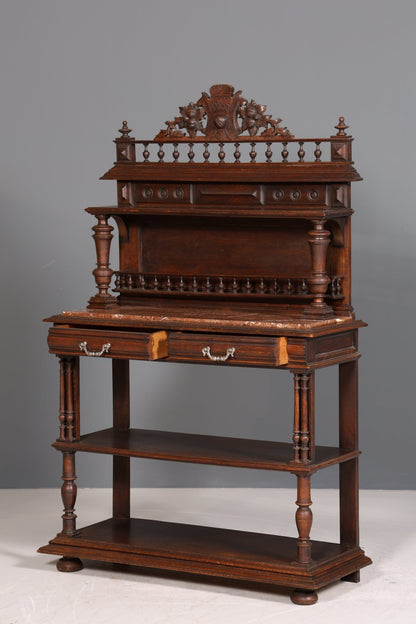 Traumhafte Gründerzeit Anrichte Antik Marmor Kredenz Sideboard Buffet Serviertisch mit Aufsatz