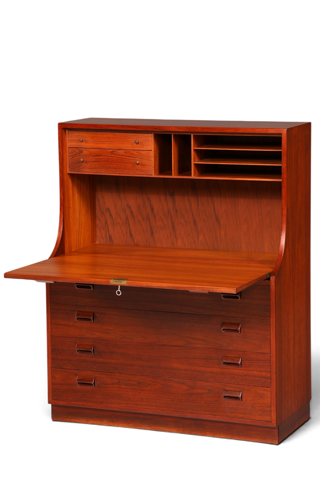 Hauptstadt Möblerei Mid-Century Sekretär aus Teakholz im dänischen Design mit Klappe und vier Schubladen