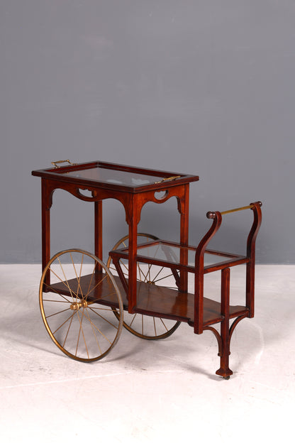 Wunderschöner filigraner Jugendstil Servierwagen Antik Glas Barwagen Teewagen um 1910