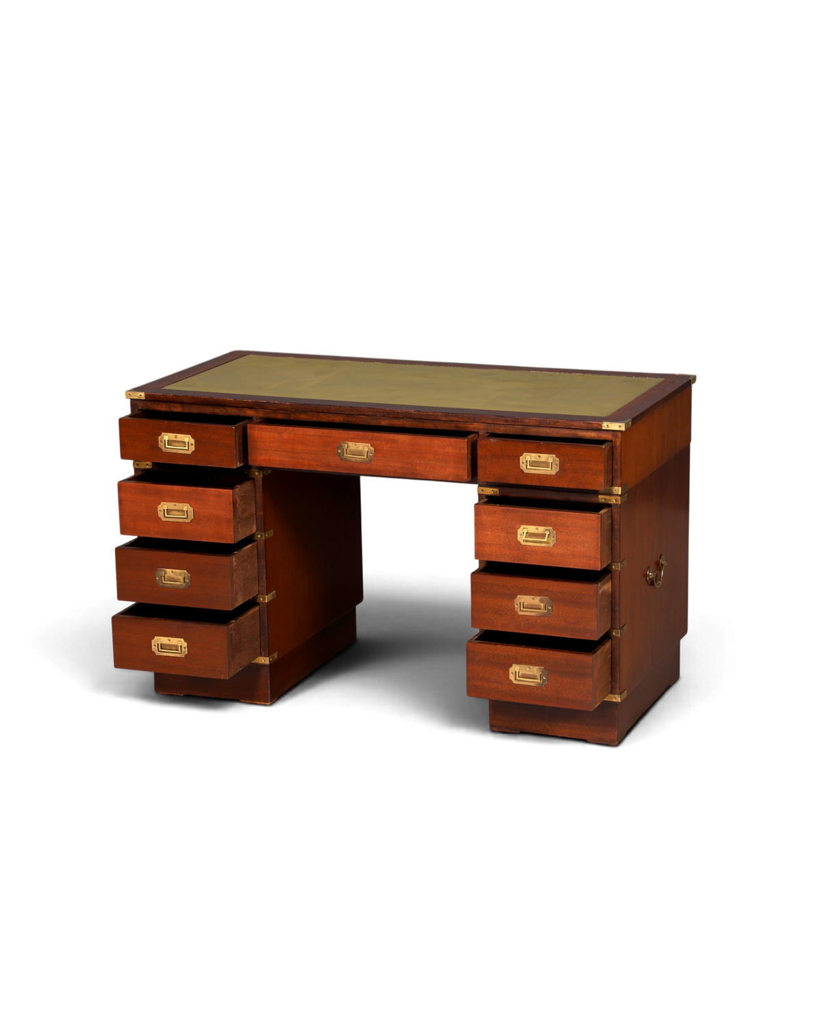 Wunderschöner Maritimer Schreibtisch Englischer Military Chest Bürotisch Office Table mit echt Lederauflage