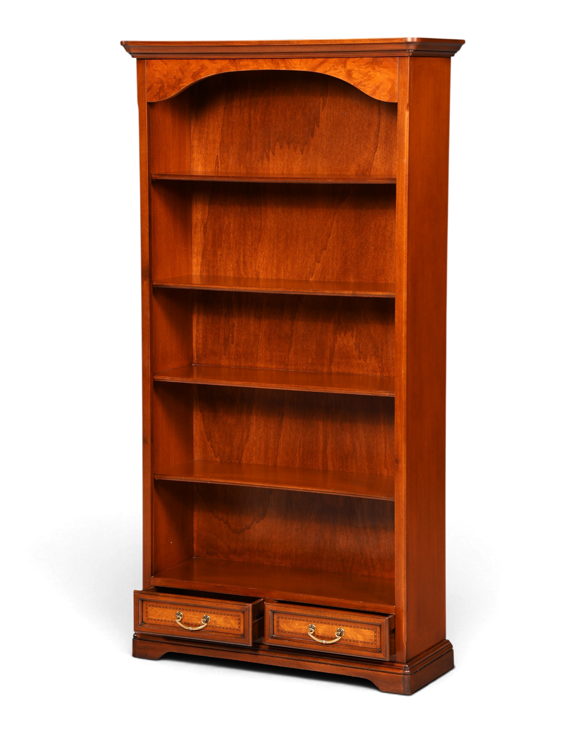 Hauptstadt Möblerei Bücherregal aus Holz in Selva-Finish mit vier Regalböden und zwei Schubladen mit Messinggriffen