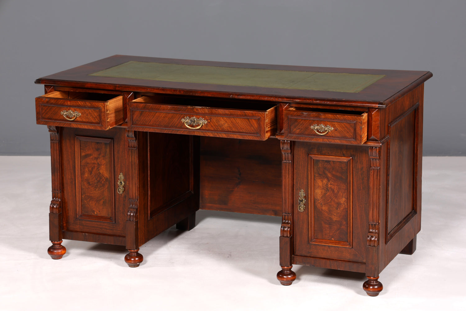 F896 Finish cm Traumhafter Gründerzeit Schreibtisch Jugendstil Bürotisch echt Holz Antik Desk Tatzen Löwenfüße