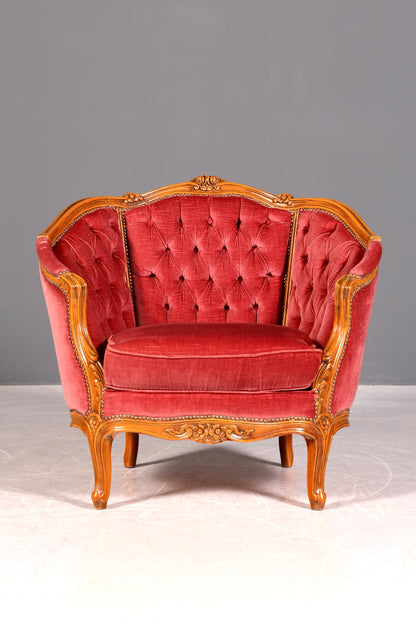 G065 Finish cm Edler Chippendale Armlehnsessel Barock Stil Sessel Armchair Samt Stoff Sessel