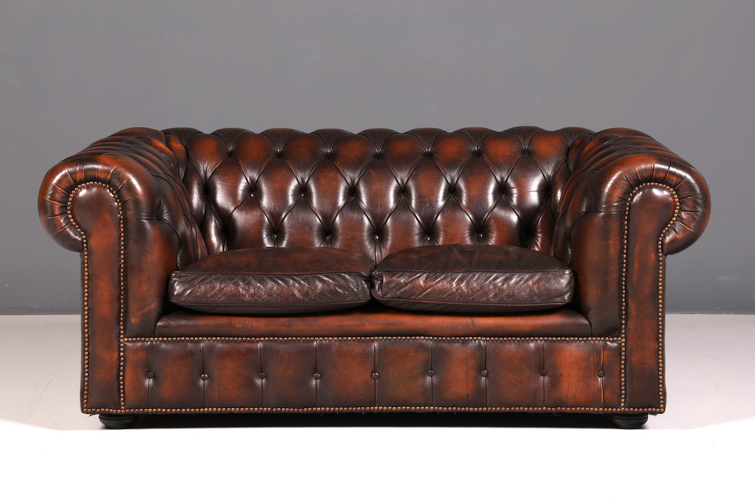 Edles Original Chesterfield Sofa 2-Sitzer Couch Echt Leder Englisch Antik Polstersofa
