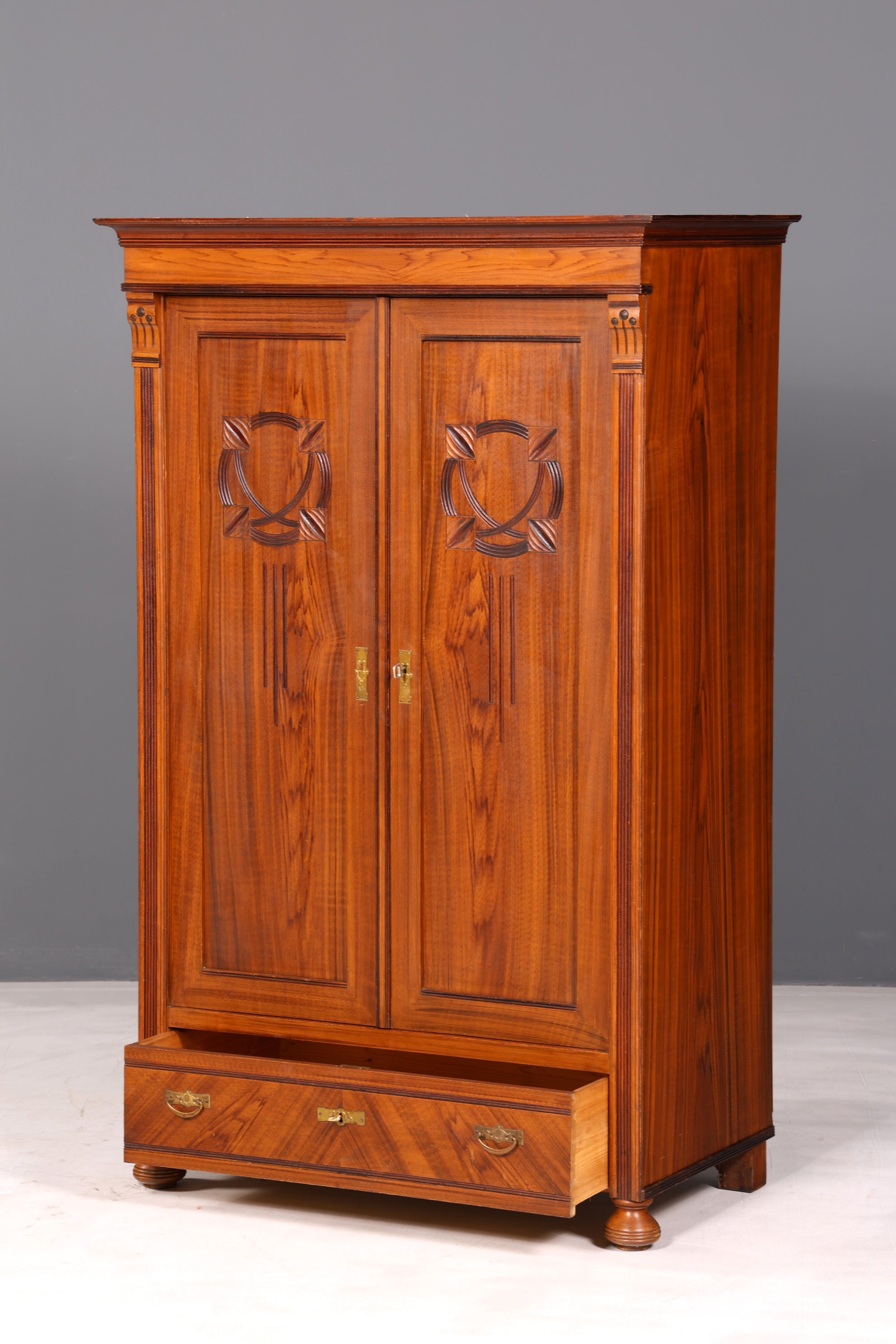 Beautiful Art Nouveau Antique Cabinet from Around 1880, Oak Wardrobe, Hallway Cabinet, Linen Cabinet, Solid Wood