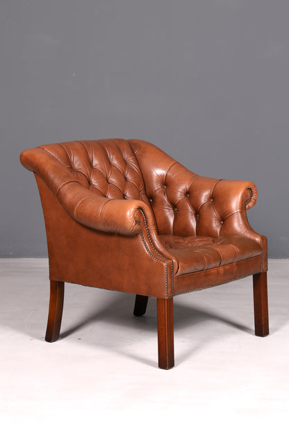 Elegant Chesterfield armchair club chair genuine brown leather English leather armchair
