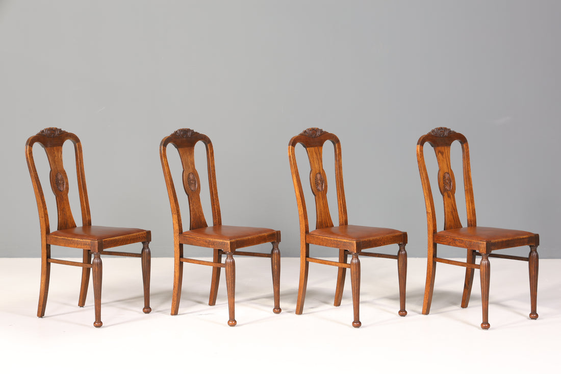 4x Wunderschöne Jugendstil Stühle Stuhl Set Antik Eiche Küchenstühle um 1900