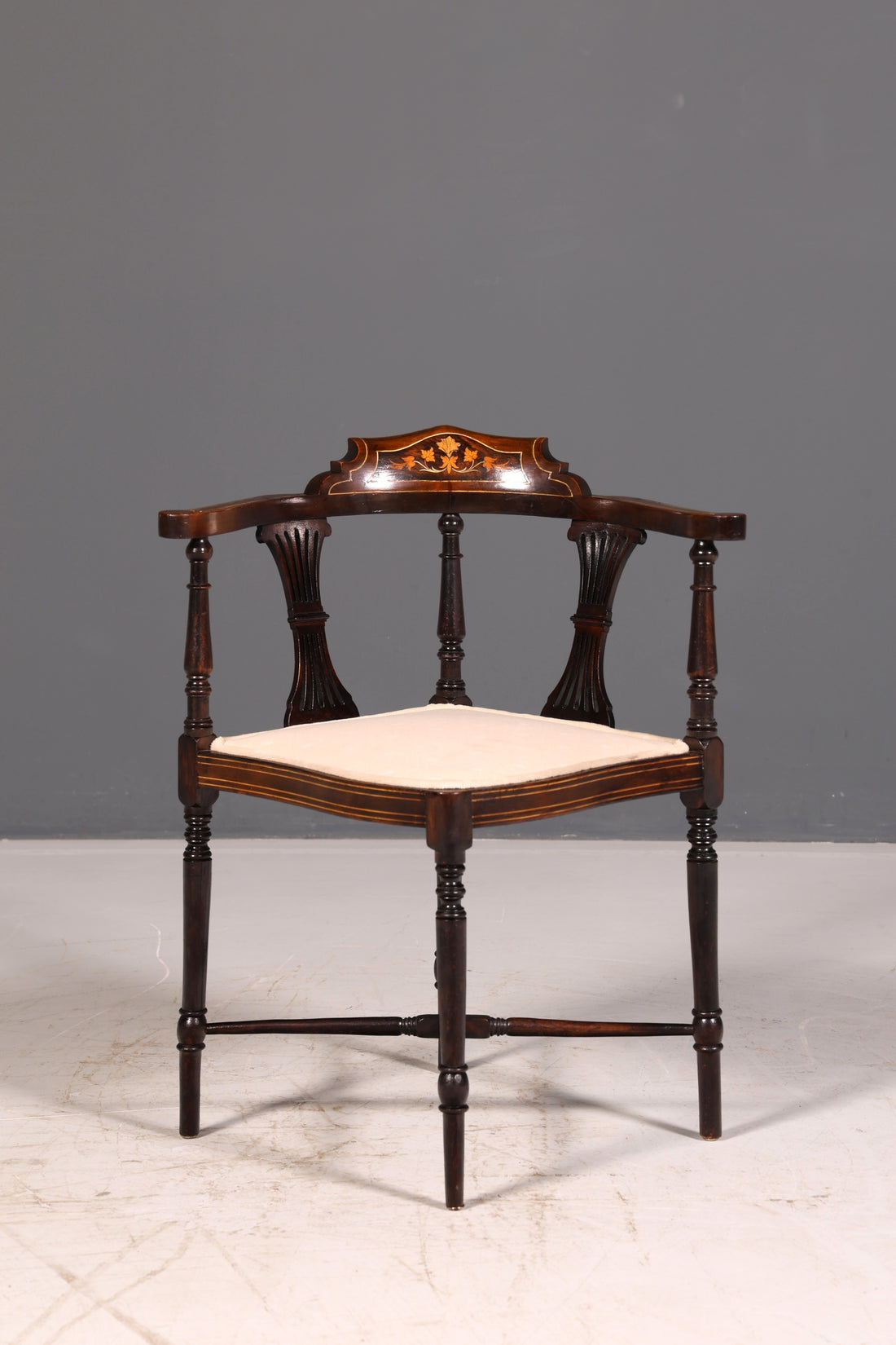 Wunderschöner Antiker Eckstuhl Corner Chair Englisch Edwardian Intarsien Armlehnstuhl Schreibtischstuhl Vintage 1 von 2