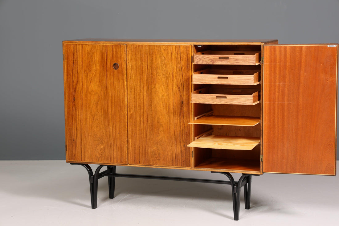 Traumhaftes Mid Century Highboard echt Holz Schrank Büro Kommode 60er Jahre