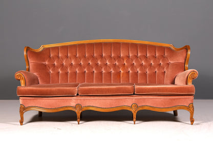Edles Chippendale Sofa Barock Stil Samt Stoff Couch 3-Sitzer Rococo Antik Polstersofa