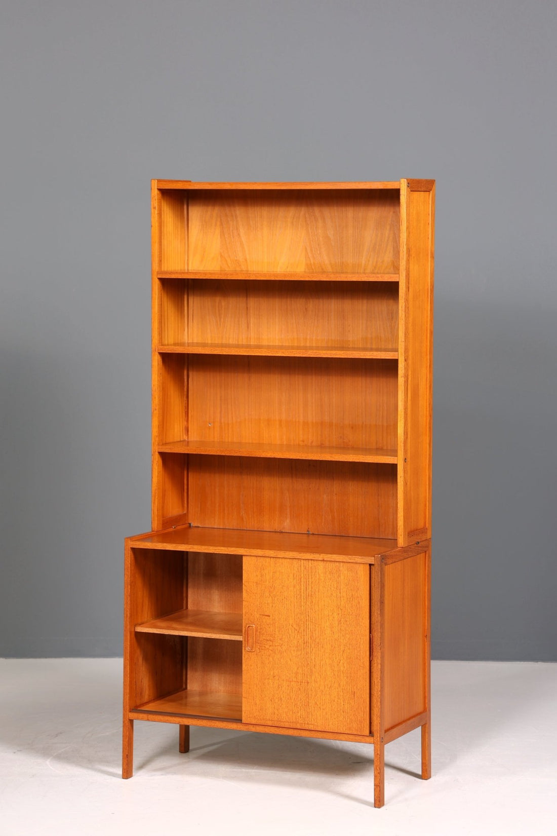 Schlichtes Mid Century Bücherregal Danish Design Schrank Retro Kommode Schiebetür Regal Vintage 1 von 2