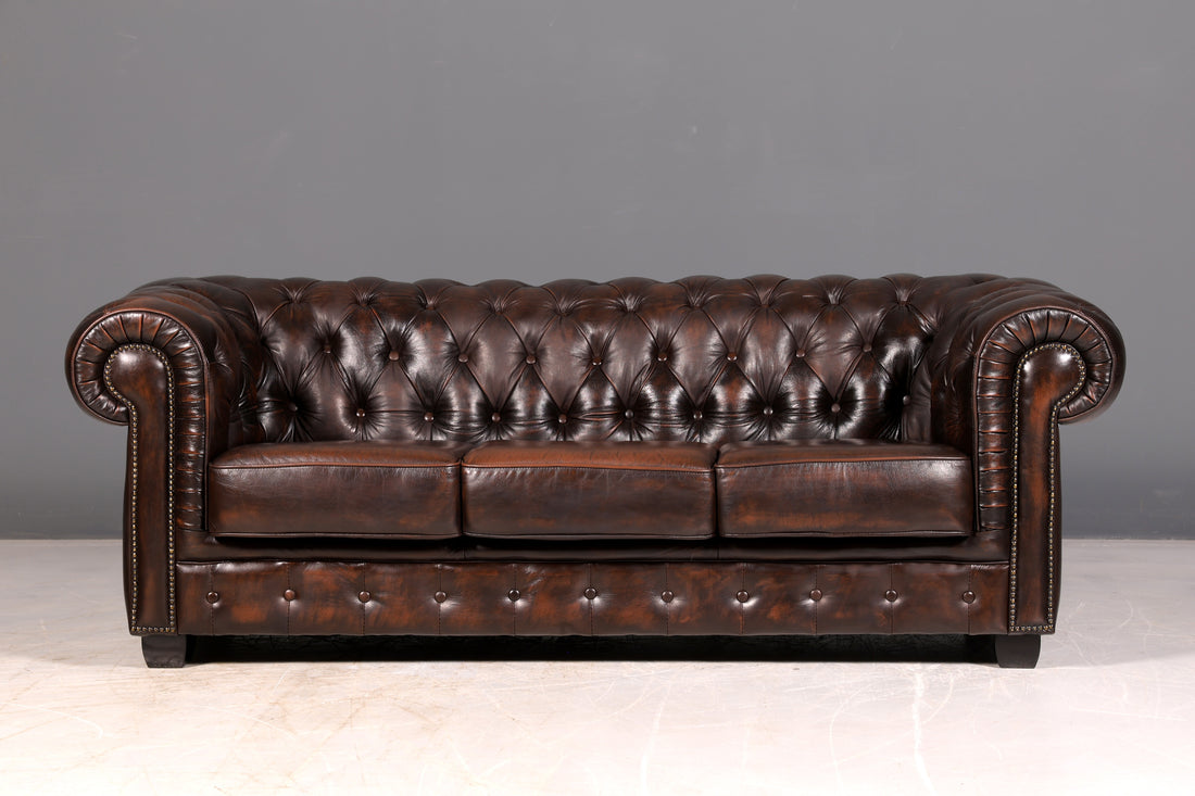 Wunderschönes Original Chesterfield Sofa 3-Sitzer echt Leder Couch Englisch Polstersofa Ledersofa
