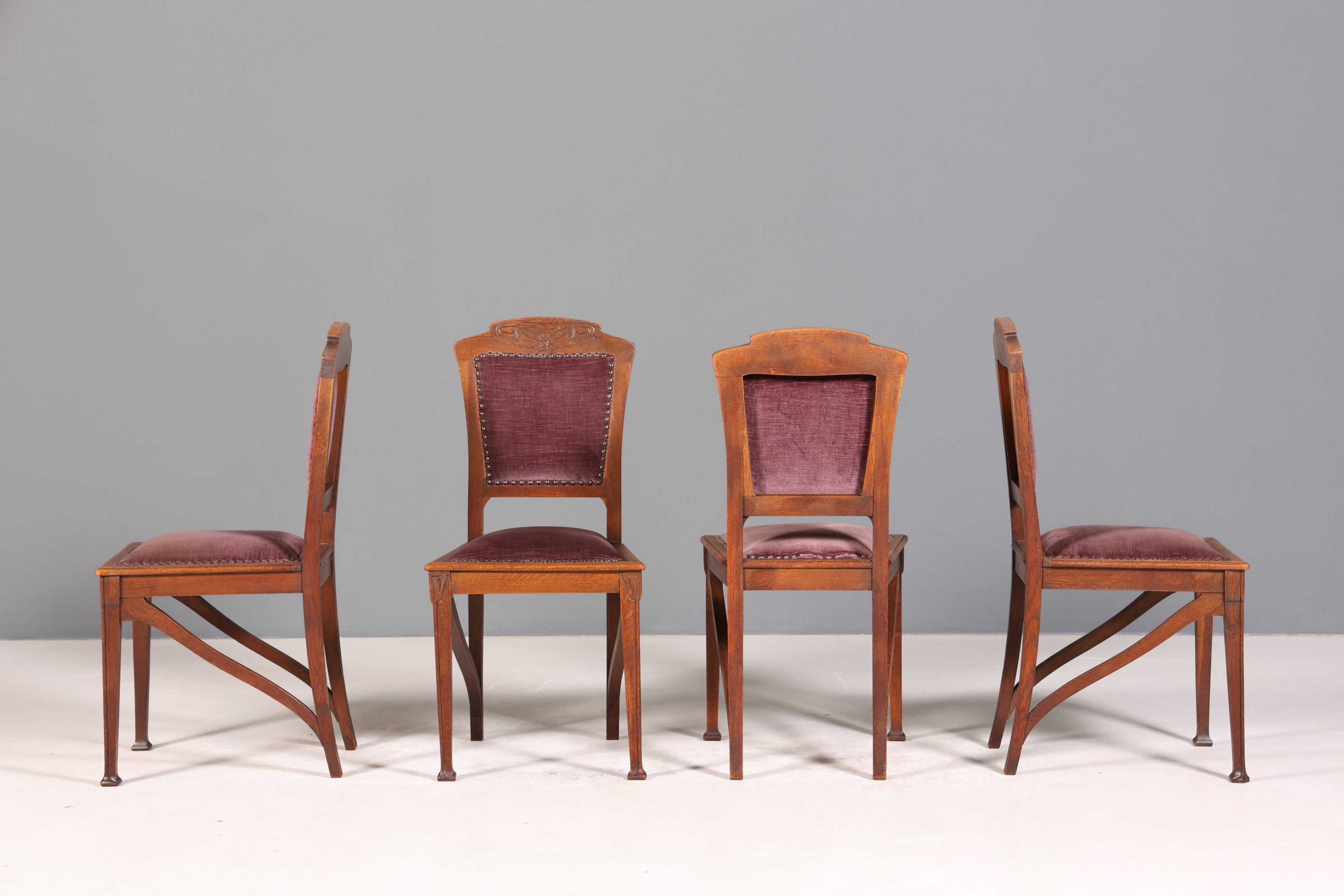 4x Wunderschöne Jugendstil Stühle Antik Stuhl Set Eiche Küchenstühle Esszimmer Stühle um 1900