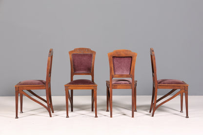 4x Wunderschöne Jugendstil Stühle Antik Stuhl Set Eiche Küchenstühle Esszimmer Stühle um 1900