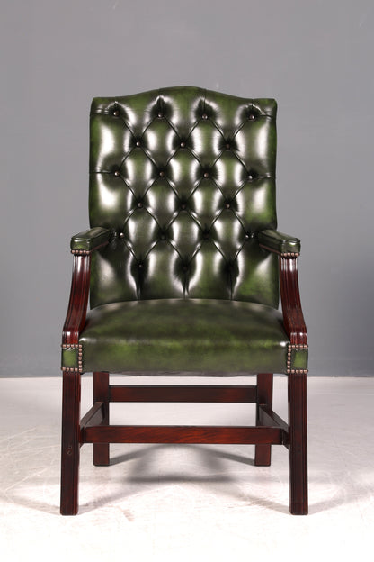 Wunderschöner Original Chesterfield Bürostuhl Grün Echt Leder Englisch Herrensessel Armlehnstuhl Drehsessel UK