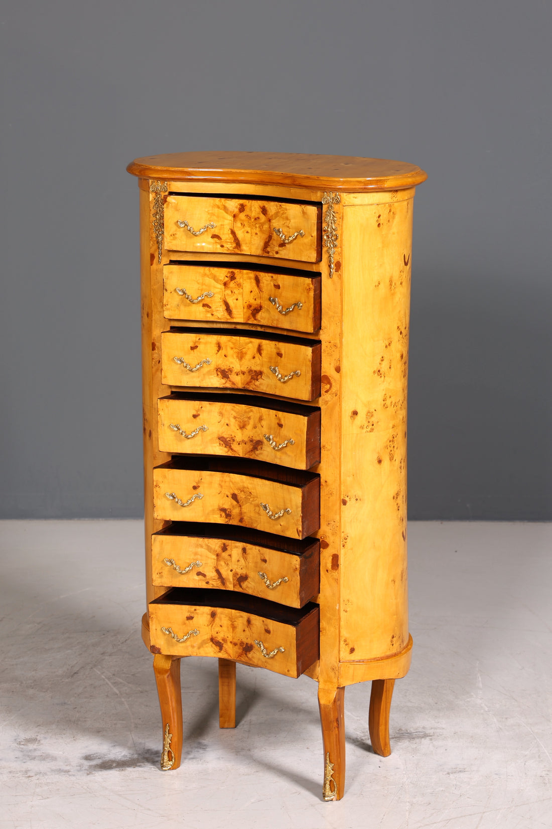 Wunderschöne Barock Louis XV Highboard Kommode Birke Vertiko Biedermeier Stil Schubladenkommode