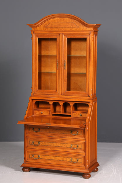Wunderschöner Original Selva Sekretär Vitrine Antik Stil Bürotisch mit Vitrinenaufsatz echt Holz Office Desk Bürokommode
