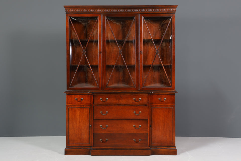 Edle Englische Vitrine echt Holz Sekretär Bibliothek Bücherschrank