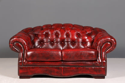 Wunderschöne Original Chesterfield 2-Sitzer Couch Englisches echt Leder Oxblood Sofa UK