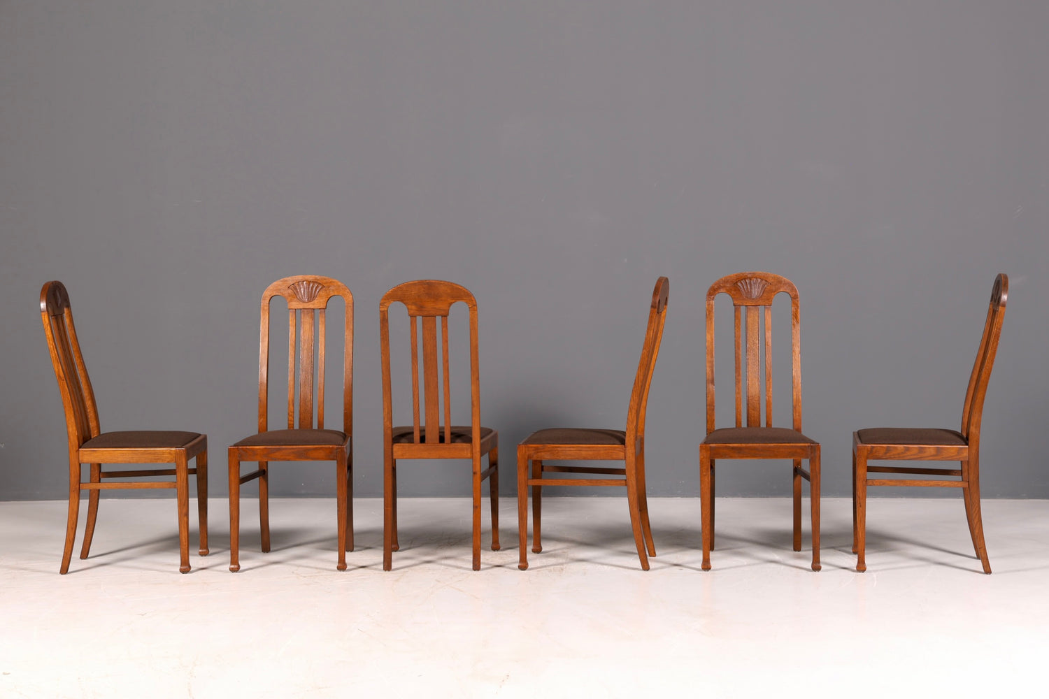 6x Wunderschöne Jugendstil Stühle Stuhl Set Antik Eiche Küchenstühle Esszimmerstühle um 1900