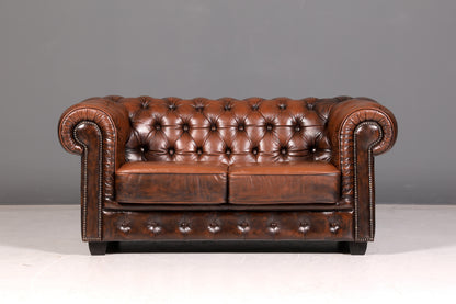 Wunderschönes Original Chesterfield 2-Sitzer Sofa Echt Leder Englische Couch England Polstersofa Antik Vintage Ledersofa