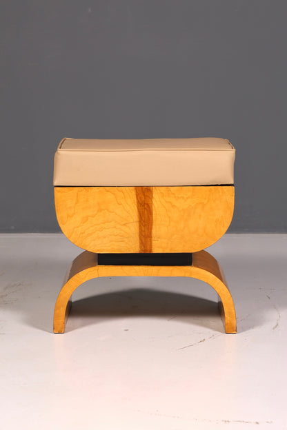Wunderschöner Hocker im Art Deco Stil Birke Sitzhocker Fußhocker Fußbank Antik Vintage