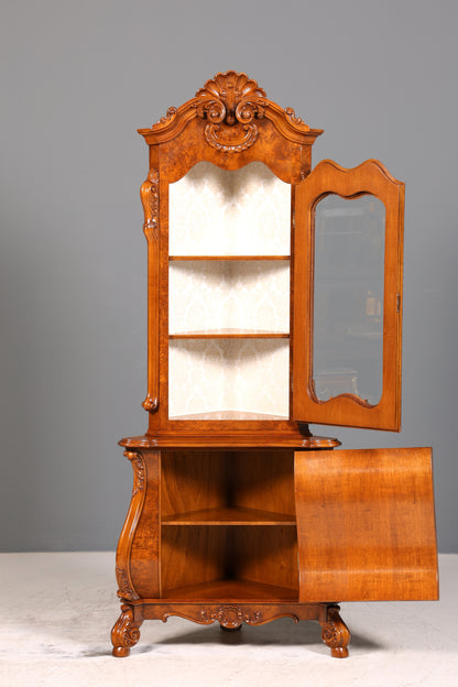 Wunderschöne Barock Eckvitrine echt Holz Chippendale Vitrine Regal Schrank