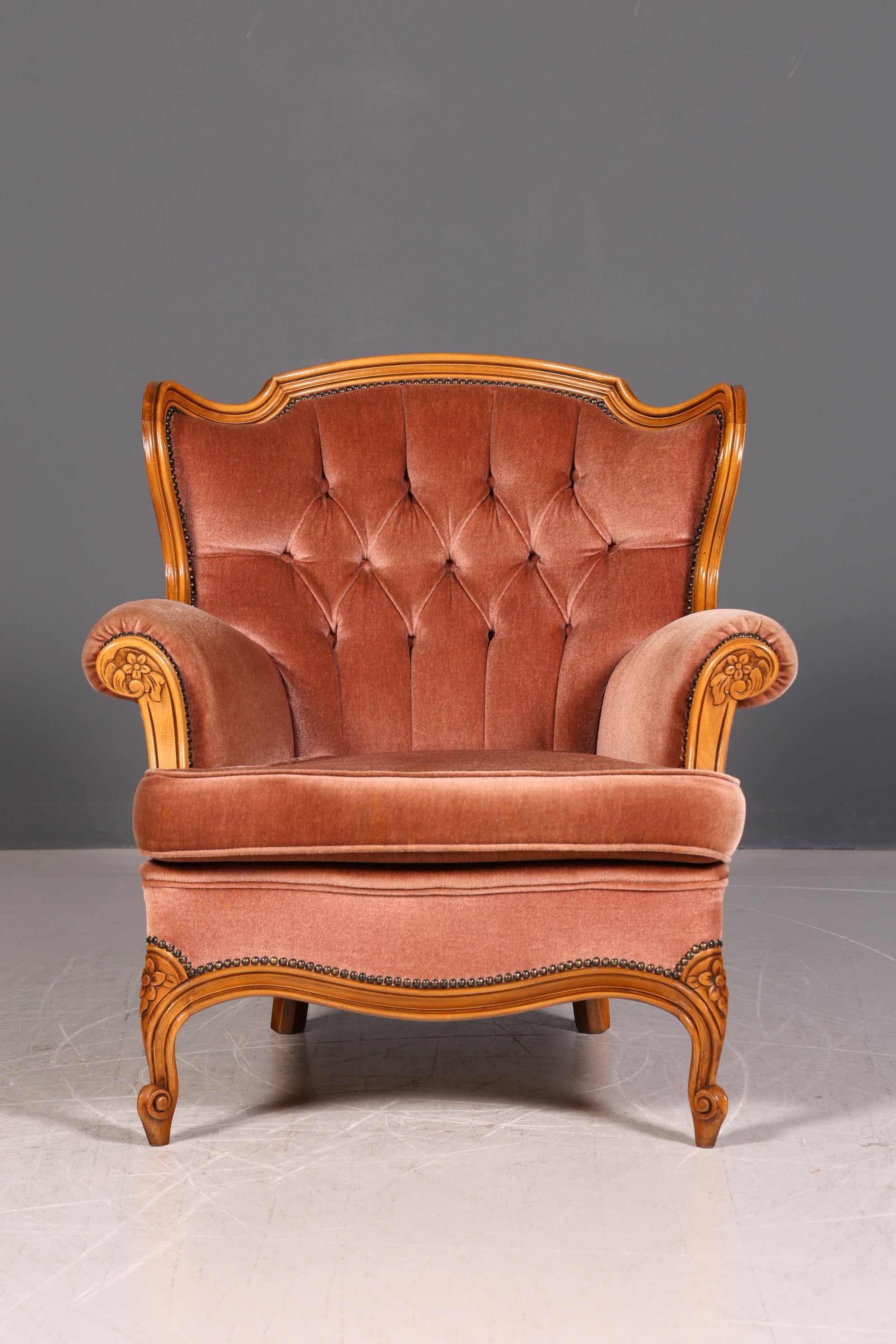 Edler Chippendale Armlehnsessel Barock Stil Samt Stoff Sessel Armchair Rococo Antik 2 von 4