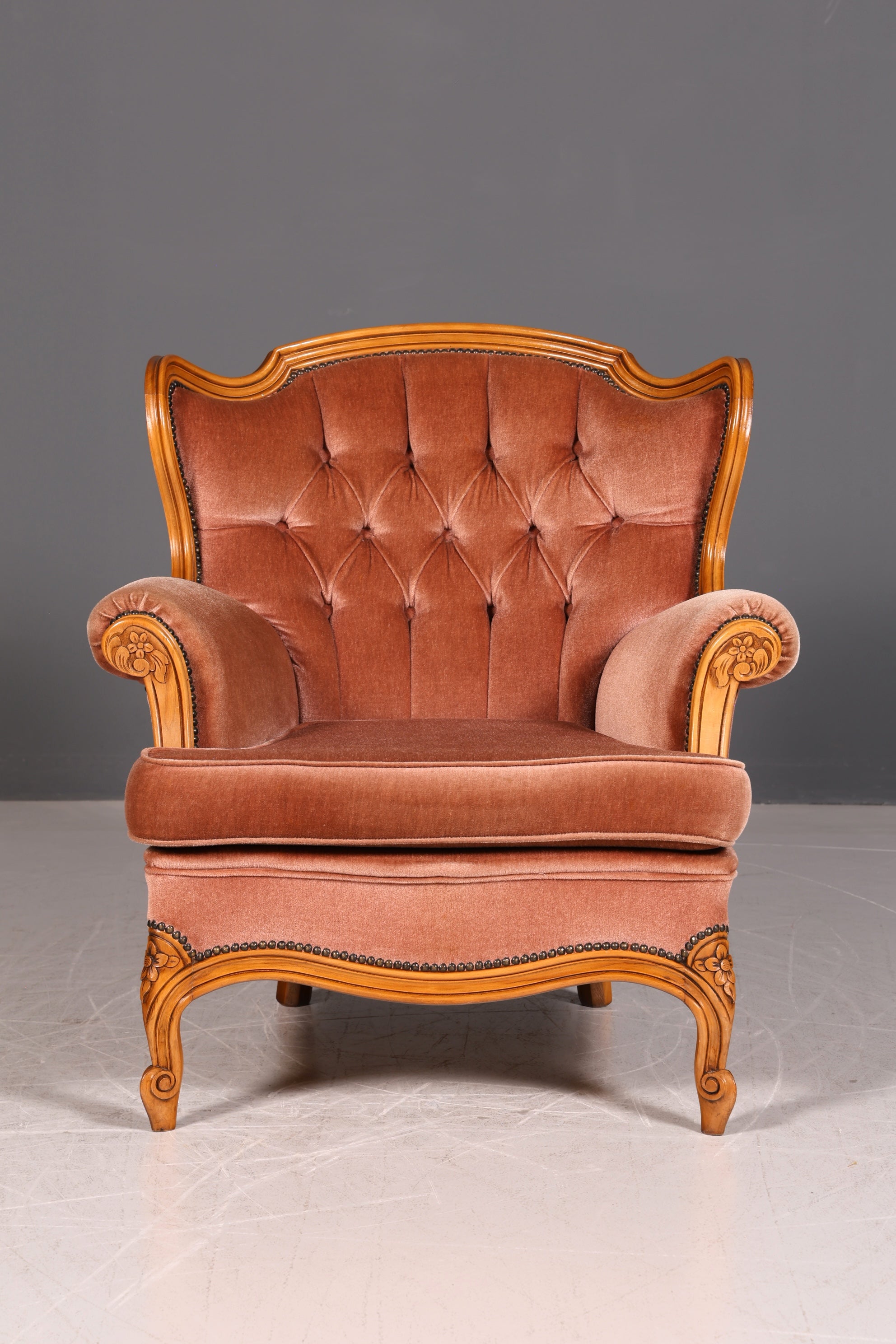 Edler Chippendale Armlehnsessel Barock Stil Samt Stoff Sessel Armchair Rococo Antik 3 von 4