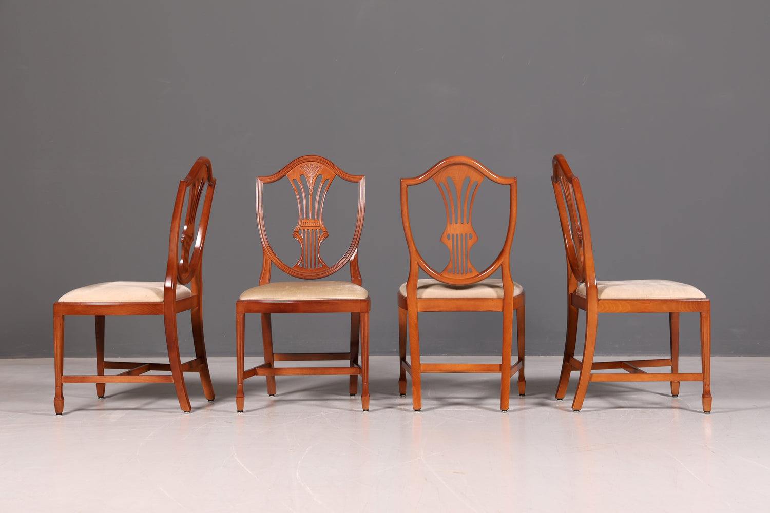 Edles 4x Englische Stühle Set Hepplewhite Stil Dining Chairs Antik Esszimmerstühle Küchenstühle Stuhlset Vintage