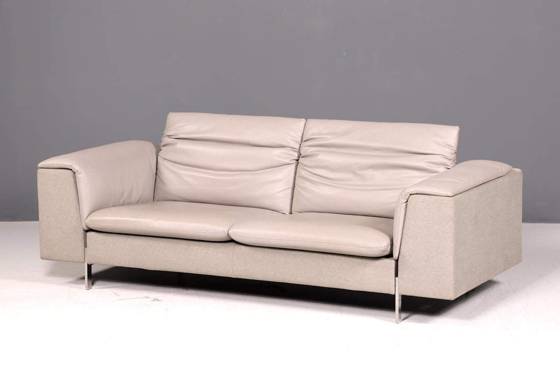 Wunderschönes Sofa der Marke Ligne Roset Grau Echtleder &amp; Stoff Couch Designer Sofa Wohnzimmer