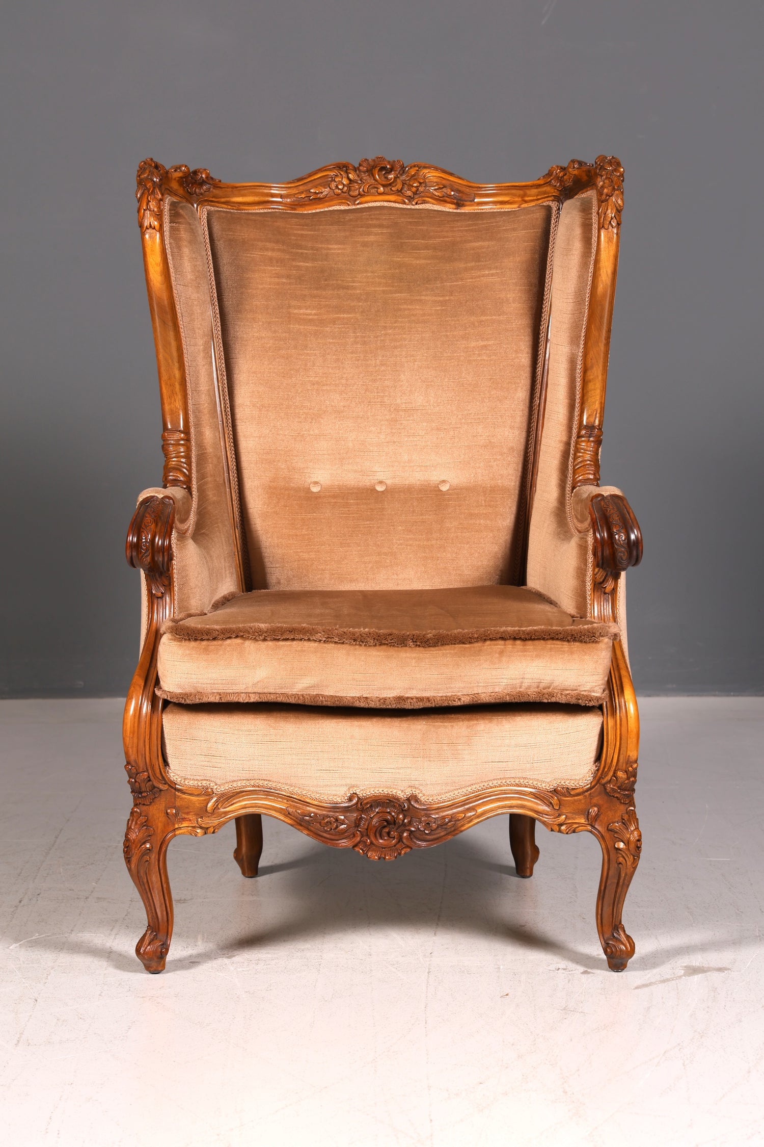 Beeindruckender Chippendale Armlehnsessel Barock Stil Samt Sessel Lesesessel Antik Vintage Polstersessel