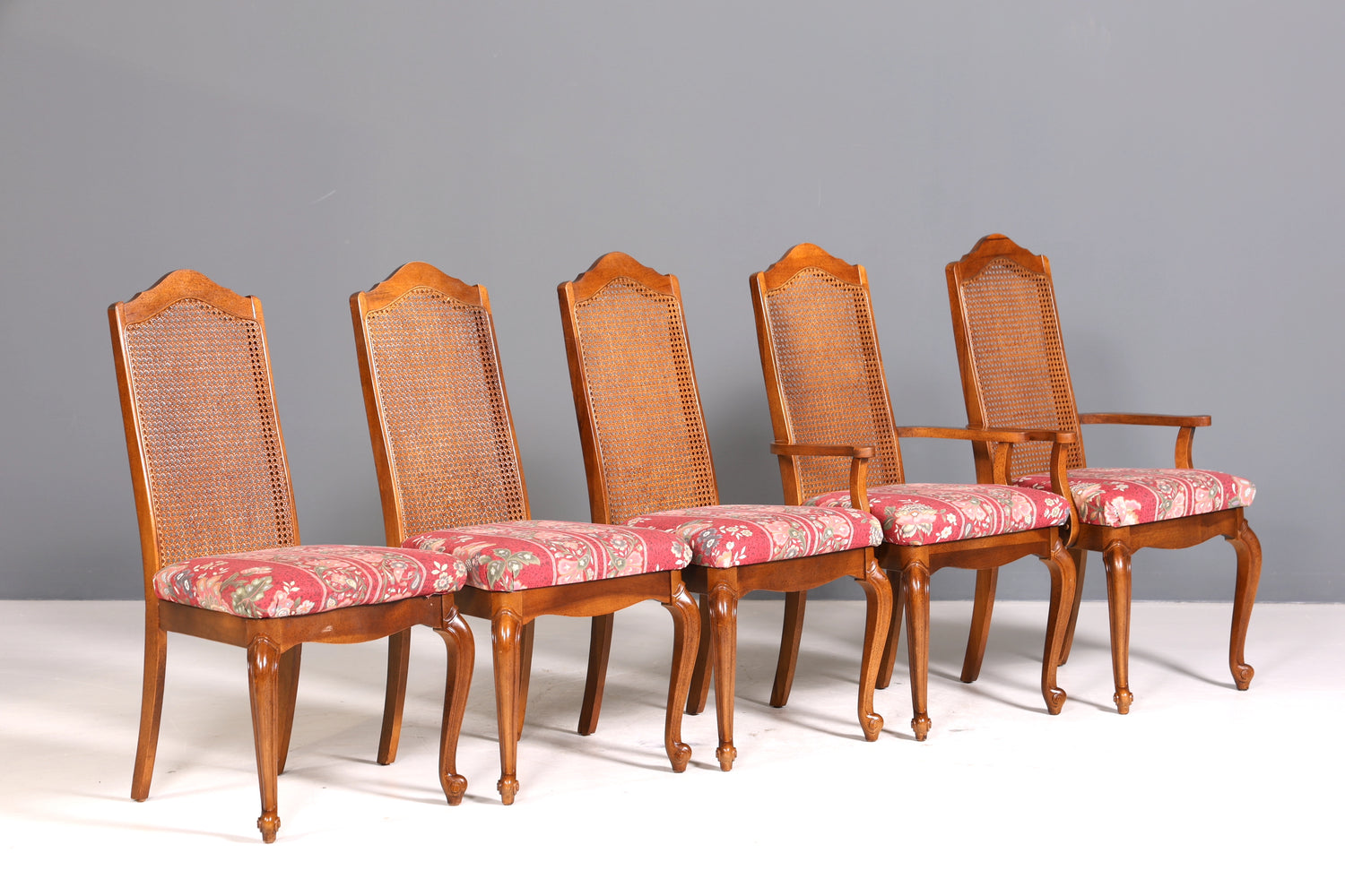 5x Original Chippendale Stühle Vintage Korbgeflecht Küchenstühle Wiener Geflecht Stuhl Set