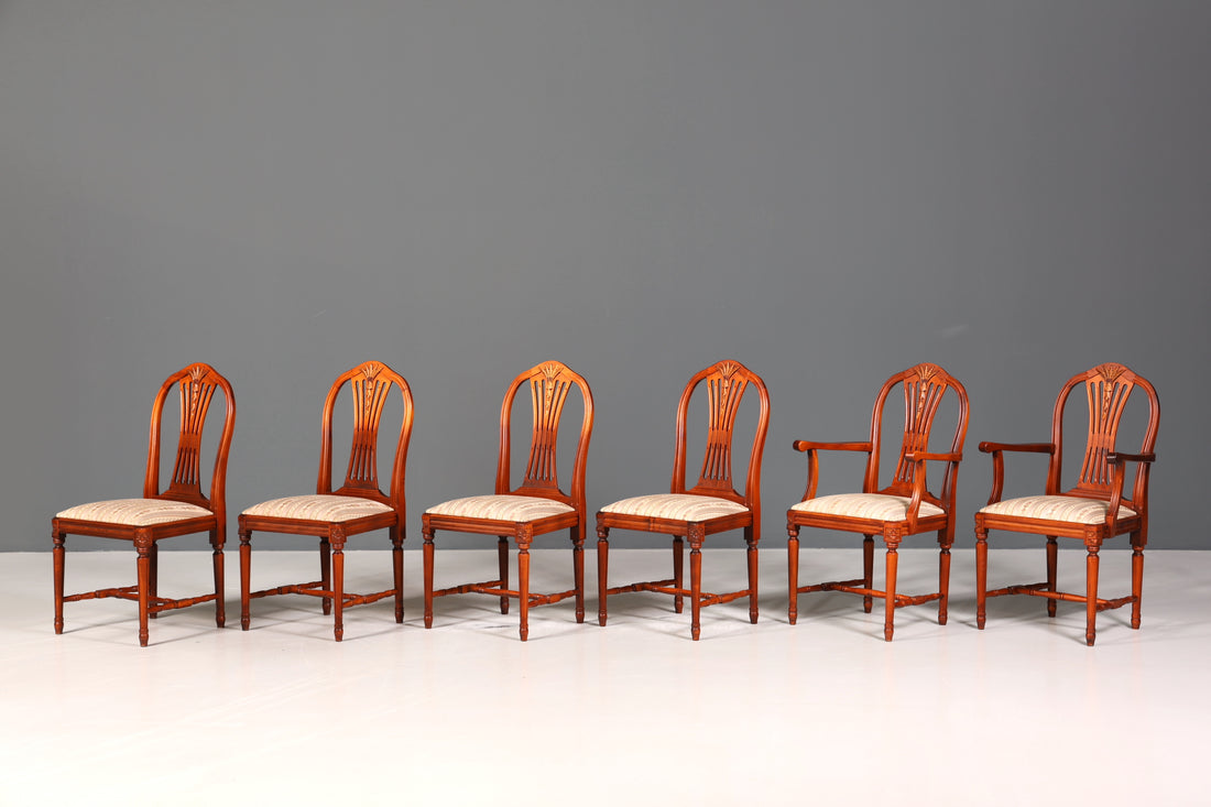 6x Traumhafte Stühle im Gustavianischer Stil Englisch Stil Küchenstühle Antik Stil Esszimmer Stuhl Set