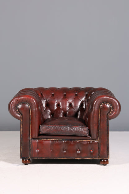 Stilvoller Original Chesterfield Sessel Englisch Oxblood Leder Armlehnsessel Herrensessel