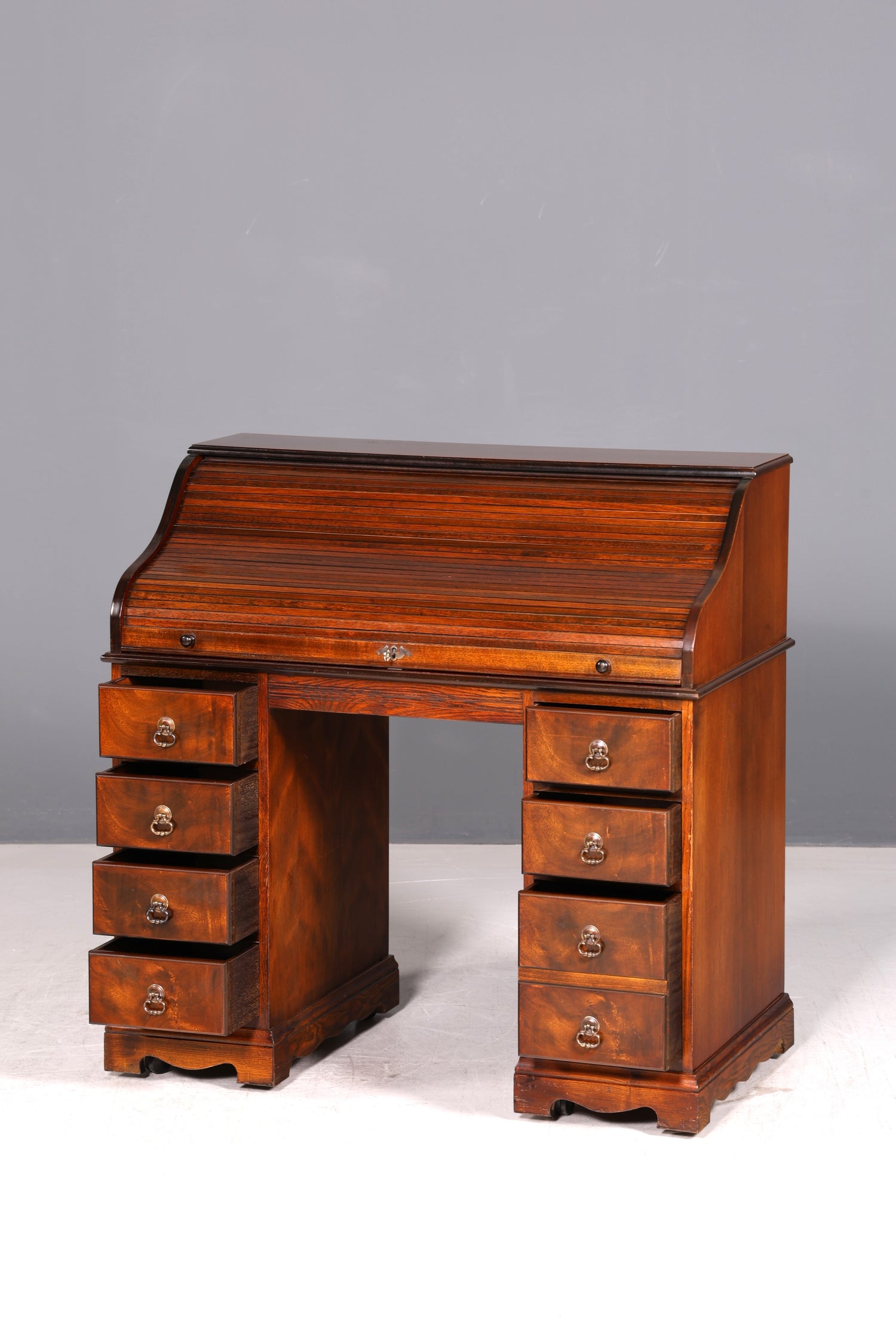 Wunderschöner Englischer Rollladen Schreibtisch Rolltop Desk Sekretär Antik echt Lederauflage Bürotisch Vintage