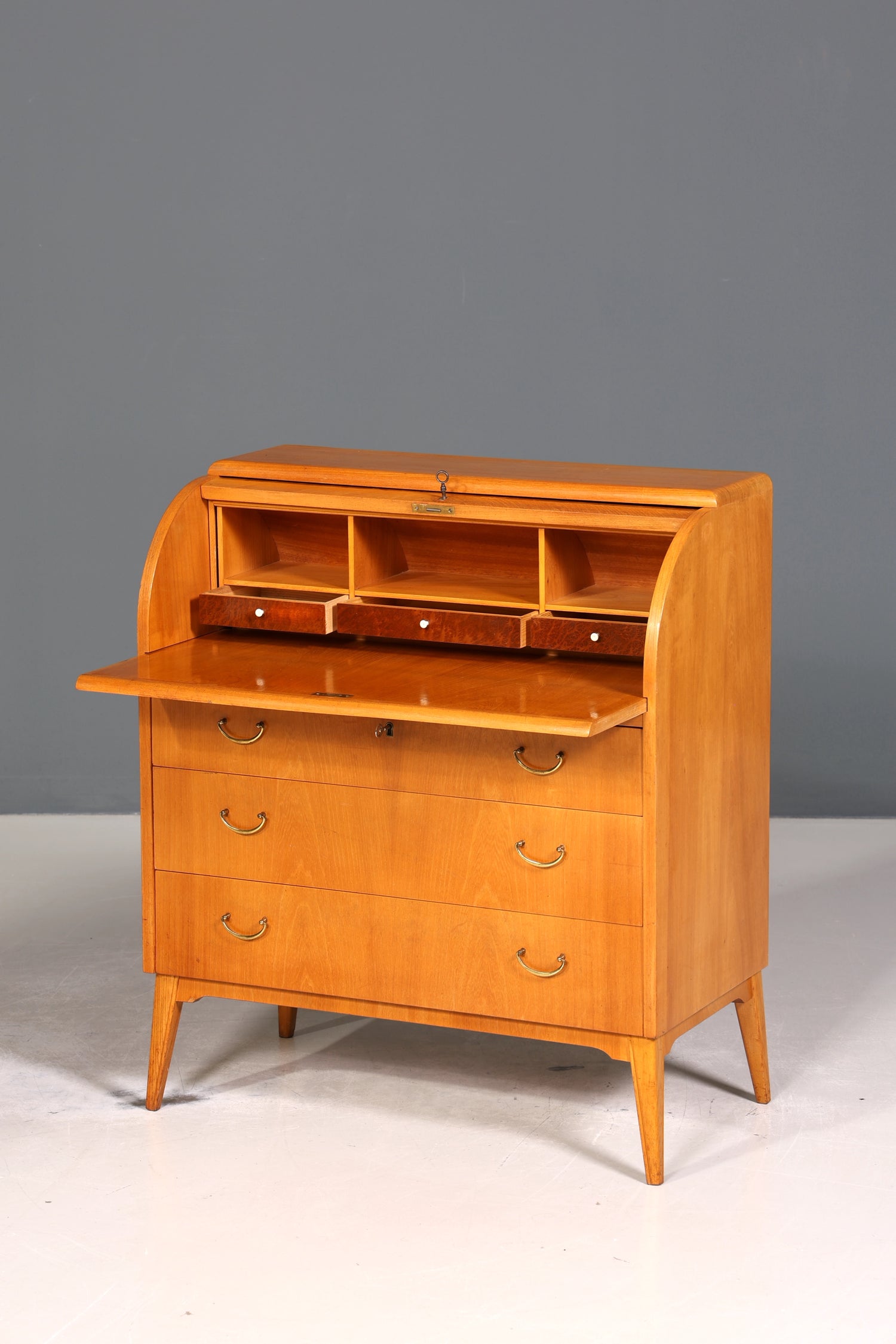 Wunderschöner Mid Century Rollladen Sekretär echt Holz Büro Schrank Vintage Schreibkommode