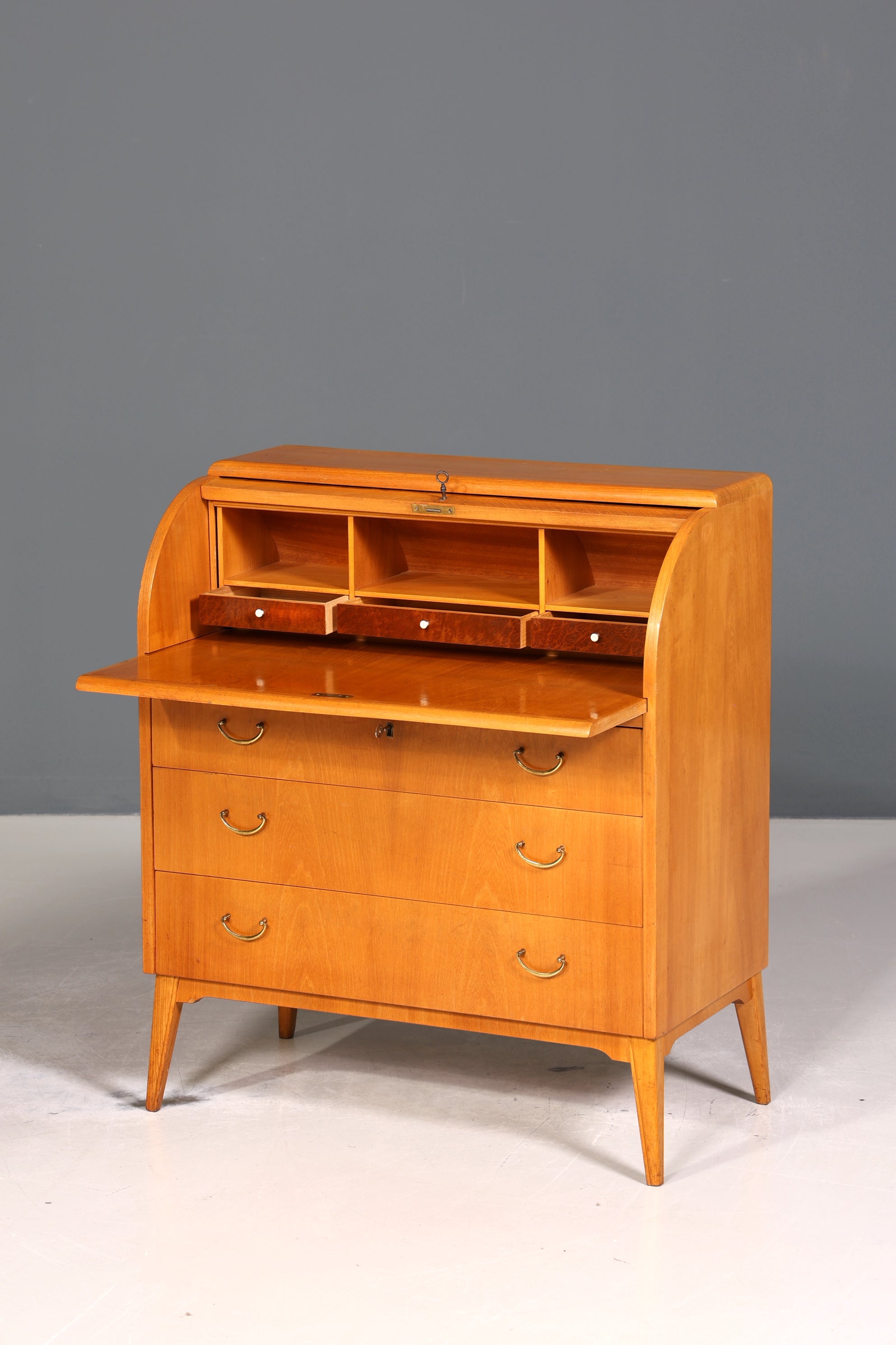 Wunderschöner Mid Century Rollladen Sekretär echt Holz Büro Schrank Vintage Schreibkommode